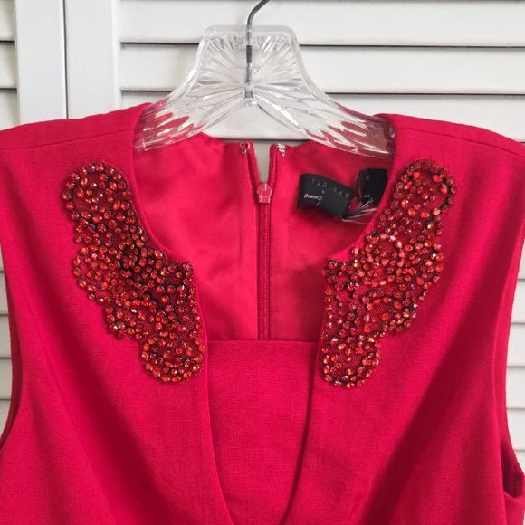 Ted Baker Red Sheath Mini Dress V-neck Sleeveless - Picture 2 of 7